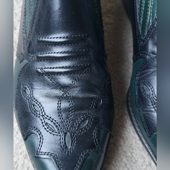 Vintage 80s 90s Mootsies Tootsies Cowboy Leather Boots Black & Green Sz 7.5 - Picture 5 of 9